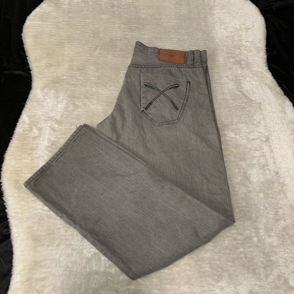 Akoo Mens Gray Straight Denim Jeans Size 38x33 Cotton Pants